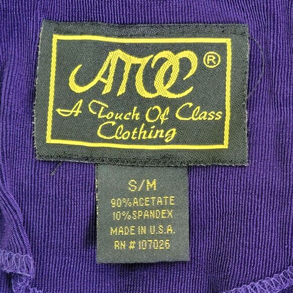 VTG 80s Purple Cowl Neck Dress Womens Sz S M Batwing Slit Sleeve Midi Drop Waist - Picture 7 of 7